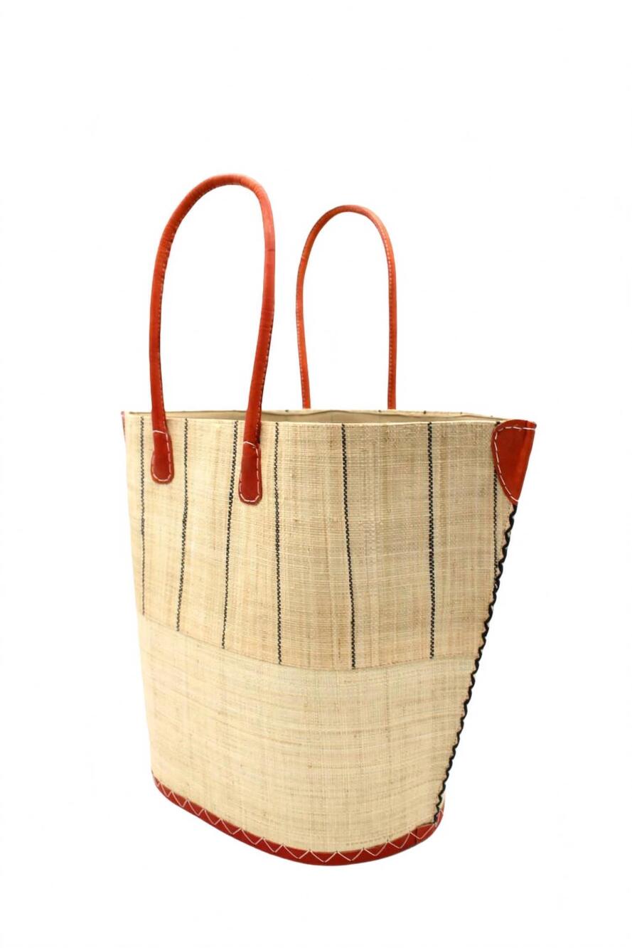 NEW SHEBOBO women's santa cruz two tone pinstripes raffia straw tote bag in natu - Picture 2 of 2